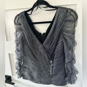 Tadashi Shoji Metallic Black Ruffled Blouse